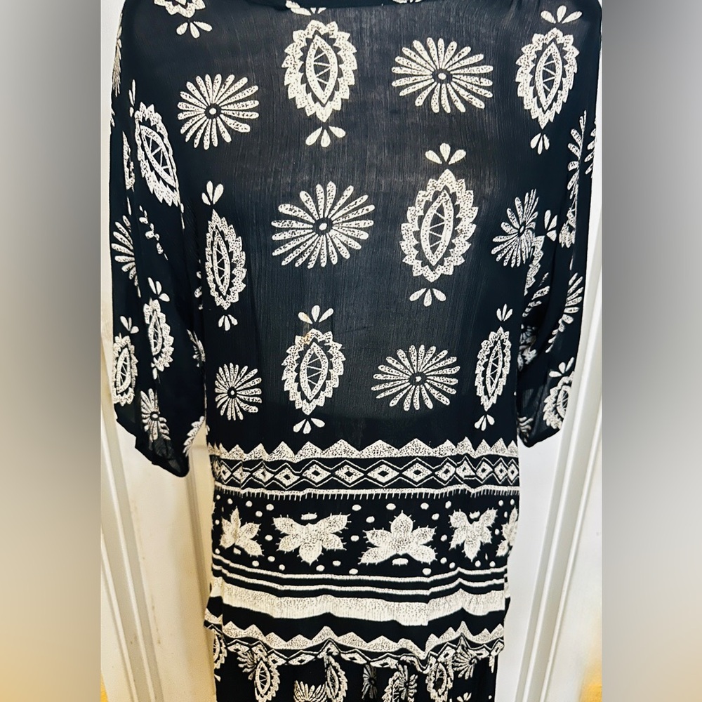Exclusif By Whispers Flowy Comfy Two Piece Skirt Blouse Boho Black White Medium - Picture 2 of 16